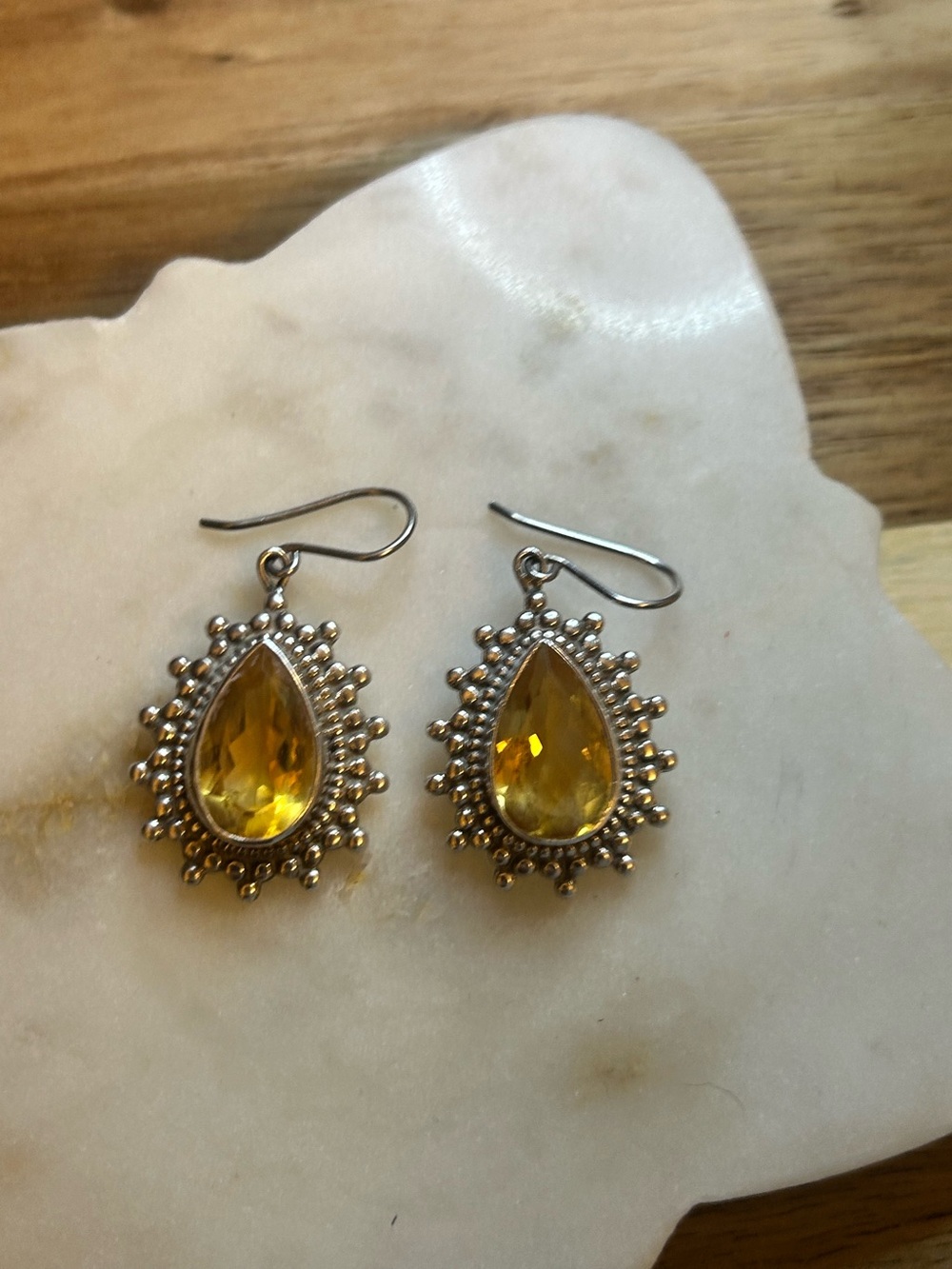 Vintage Nepal 925 Sterling Silver Faceted Citrine Drop Earrings PTI